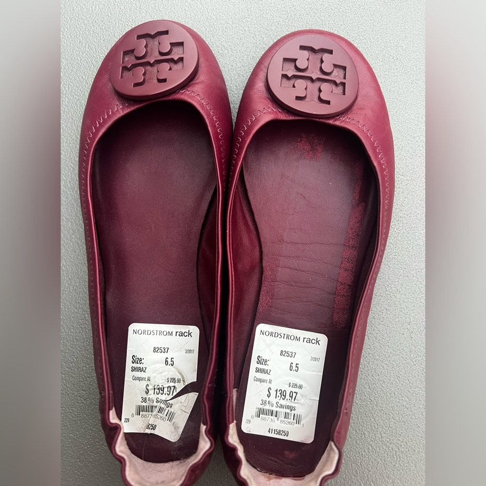 Tory Burch Women's New Minnie Ballerina Burgundy Flats Size 6.5 - Picture 8 of 11